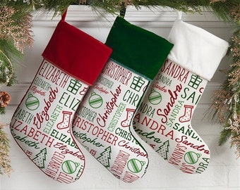 Holiday Repeating Name Personalized Christmas Stockings, Christmas Stockings, New Family, Family Stockings, For Her, For Him