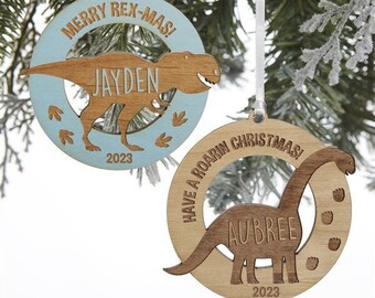 Dinosaur Personalized Wood Ornament, Dino Ornament, Custom Wood Ornament, Custom Ornament, Kids Christmas Ornament, Christmas Ornament