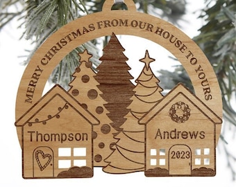 Our House To Yours Personalized Wood Ornament, Personalized Ornaments, Personalized Christmas Decor, Family Gist, Custom Christmas Ornament