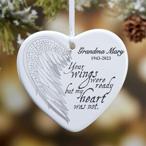 Your Wings Personalized Heart Ornament, Memorial Ornaments, Custom Memorial Gifts, Custom Christmas Ornaments