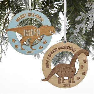 Dinosaur Personalized Wood Ornament, Dino Ornament, Custom Wood Ornament, Custom Ornament, Kids Christmas Ornament, Christmas Ornament