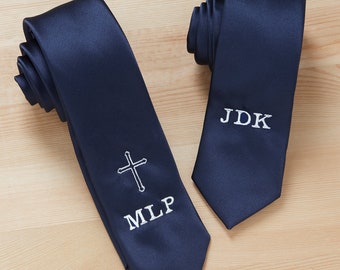 13 1//2 Inch Navy Blue First Communion Tie for Boys with IHS Chalice Design