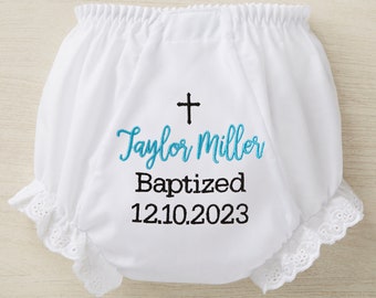 Christening Day Embroidered Diaper Cover, Baby Outfit, Baby Gift, Personalized Diaper Cover