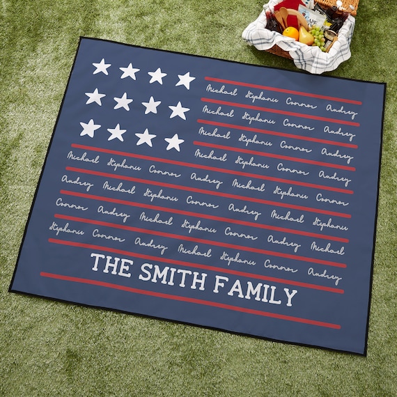 Family Name Flag Personalized Picnic Blanket Outdoor Gifts Monogrammed Blanket Outdoor Blanket Etsy Canada