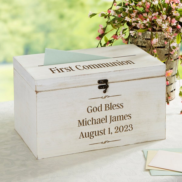 Write Your Own Personalized Religious Wood Card Box, Religious Keepsake, Card Box, Engraved Card Holder, First Communion, Baptism