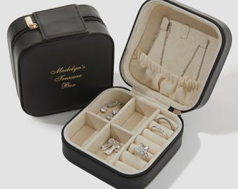 Write Your Own Personalized Small Black Leatherette Travel Jewelry Case – Women's Custom Mini Jewelry Organizer – Bridesmaid Gift