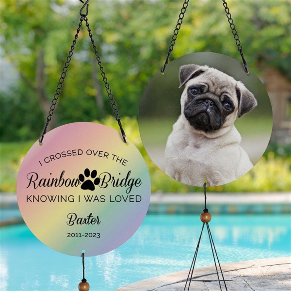 Rainbow Bridge Pet Memorial Personalized Photo Wind Chime, in Memory Of ...