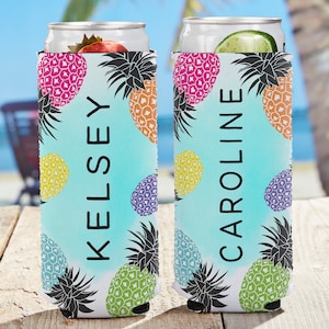 Pineapple Party Personalized Slim Can Cooler, Gifts for the Beach, Bachelorette Gifts, Summer Gifts, Bridesmaid Gifts, Beach Wedding Favors