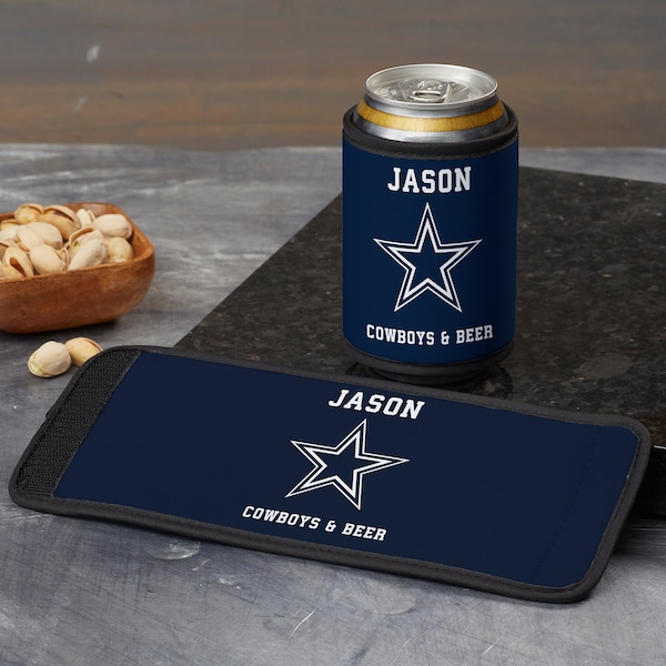 NFL Dallas Cowboys Personalized Can & Bottle Wrap, Sport Gifts, Personalized Gifts for Dad, Gifts for Him, Beer Gifts