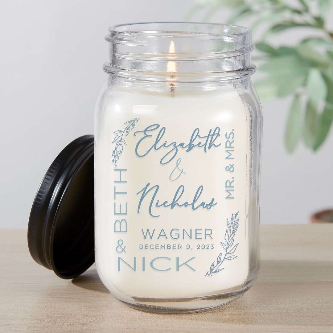 Elegant Couple Wedding Personalized Farmhouse Candle Jar, Personalized