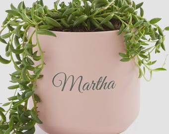 Personalized Pink Ceramic Planter Pot – Custom Name Plant Pot – Small Indoor Flower Pot Gifts for Mother's Day