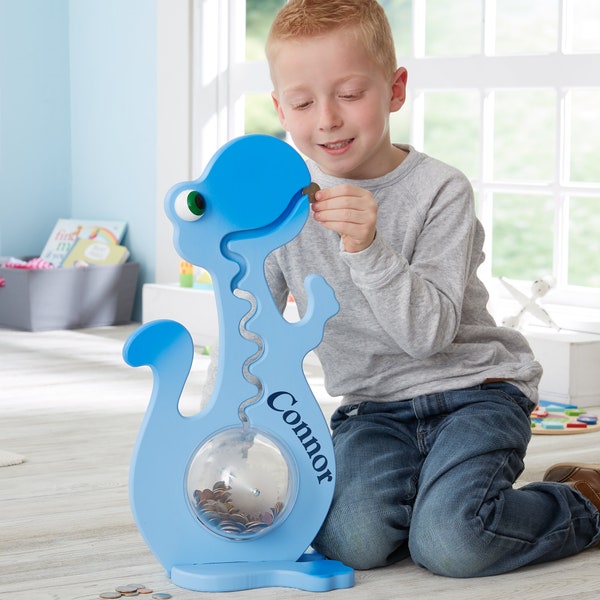 Blue Dinosaur Personalized 20" Piggy Bank, Gifts for Kids, Baby Gifts, Custom Gifts for Kids