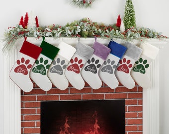 Pet Paw Personalized Christmas Stockings, Custom Christmas Stocking, Personalized Holiday Stocking, Pet Decorations, Pet Stocking
