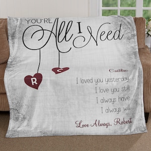You&#39;re All I Need Personalized 50x60 Plush Fleece Blanket, Romantic Gifts, Personalized Valentine&#39;s Day Gift