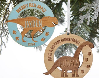 Dinosaur Personalized Wood Ornament, Dino Ornament, Custom Wood Ornament, Custom Ornament, Kids Christmas Ornament, Christmas Ornament