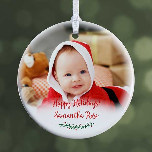 Holly Branch Personalized Baby Photo Ornament, Custom Ornaments, Personalized Christmas Gifts, First Christmas, Custom Baby Ornament