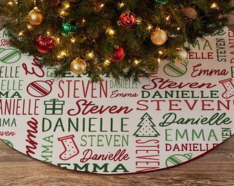 Holiday Repeating Name Personalized Christmas Tree Skirt, For Her, For Him, Family Gift, Names Skirt, Family Names