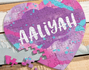 Watercolor Name Personalized Heart Puzzle, Custom Puzzles, Gifts for Kids, Personalized Puzzle Gifts