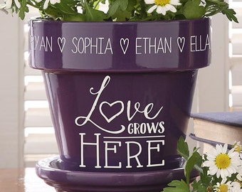 Love Grows Here Personalized Flower Pot, Mother's Day Gifts, Gifts for Her, Personalized Planter, Custom Flower Pot