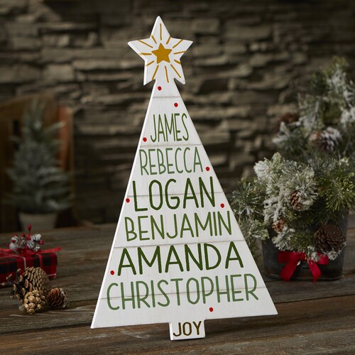 Christmas Family Tree Personalized Whitewashed Wood Tree Etsy
