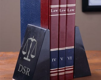 Law Icons Monogrammed Marble Bookends, Professional Gifts, Personalized Gifts for Professionals, Gifts for Lawyers