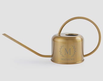 Personalized Name Gold Watering Can – Custom Laurel Initial Stainless Steel Watering Can – Golden Plant Watering Container for Gardeners
