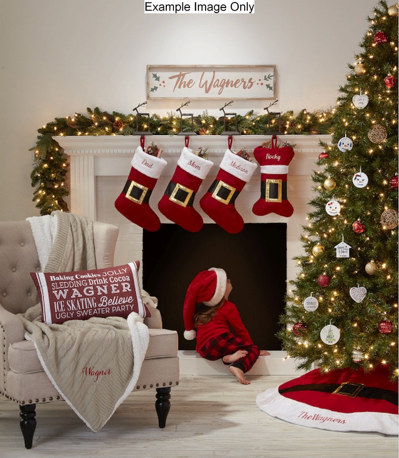 Santa Belt Personalized Pet Christmas Stocking Custom Holiday - Etsy