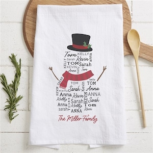 Snowman Repeating Name Personalized Christmas Tea Towel, Christmas Gifts for the Kitchen, Christmas Home Decor, Christmas Decor, Tea Towel