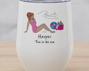 philoSophie's® Summer Personalized Stainless Insulated Wine Cup, Wine Glass, Stainless Steel, Wine Chiller, Travel Cup, Travel Glass, Summer