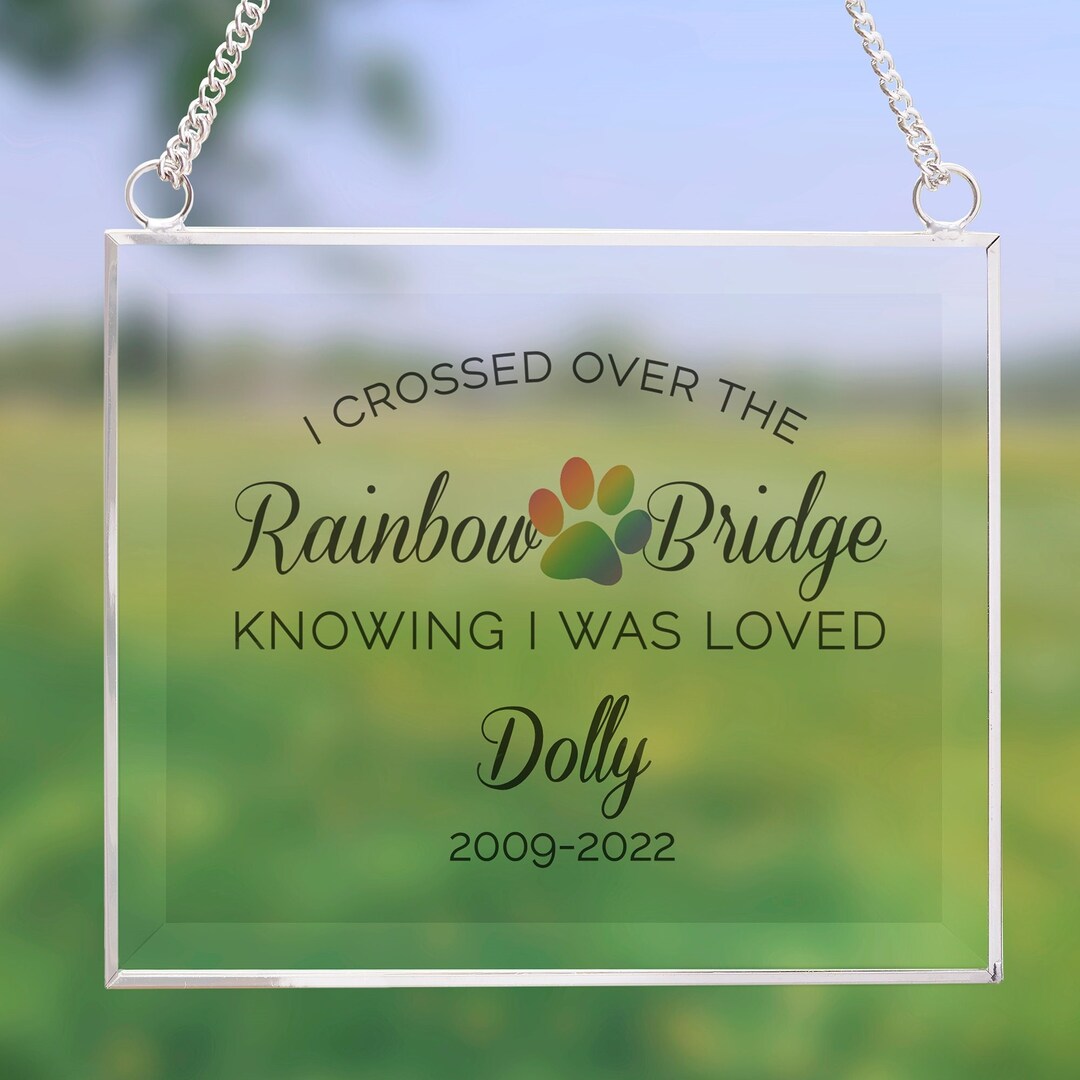 Rainbow Bridge Pet Memorial Personalized Glass Suncatcher, Memorial