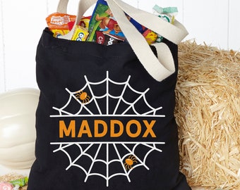 Personalized Spider Web Halloween Treat Bag – Treat Bags for Kids – trick or  treat bag – Kid Halloween Gifts – Personalized gifts for kids