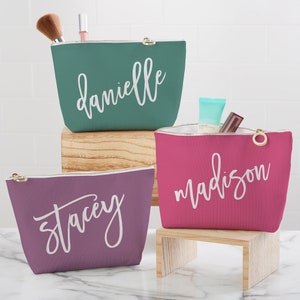 Trendy Script Personalized Makeup Bag, Custom Cosmetic Bag, Bridesmaid Gift, Gifts for Her, Makeup Gift, Travel Accessories