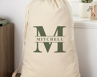 Personalized Lavish Last Name Laundry Bag – Custom Canvas Drawstring Bag – Printed Name Storage Bags – College Dorm and First Home Gifts