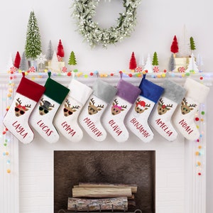 Build Your Own Reindeer Personalized Christmas Stocking, Farmhouse Christmas, Family Christmas Home Decor, Custom Reindeer Stockings