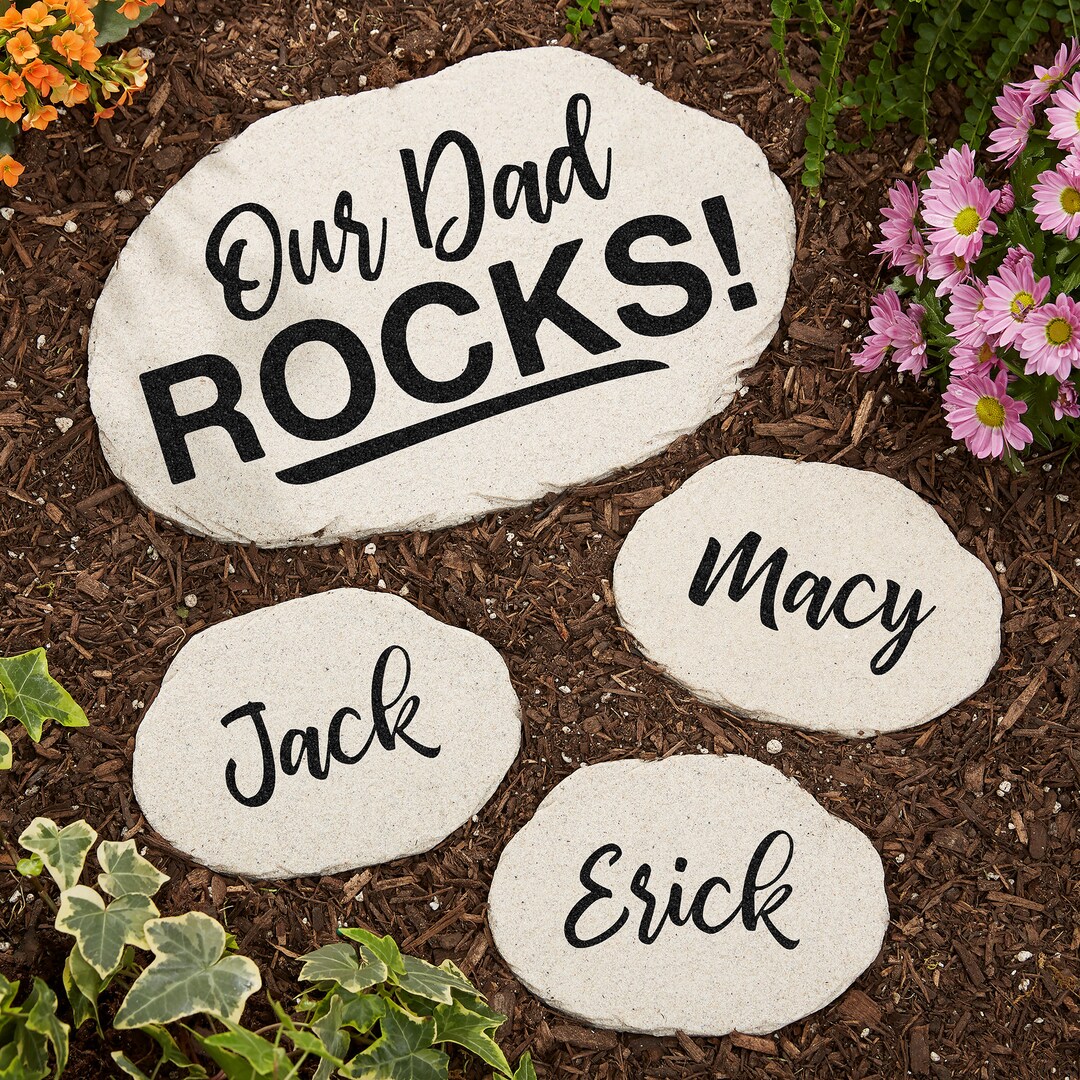 Personalized Dad Garden Stone | Our Dad Rocks Custom Outdoor Gift for ...