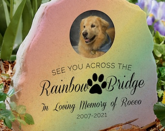 Rainbow Bridge Pet Memorial Personalized Photo Garden Stone, Personalized Pet Loss Gifts, Personalized Pet Memorial Stone