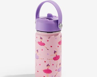 Ballerina Stainless Steel Kids Water Bottle – Insulated Straw Cup for Girls – Dance Class Tumbler – Toddler Ballet Gift