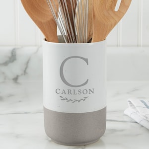 Family Laurel Personalized Monogram Utensil Holder, Custom Kitchenware, Personalized Home Decor