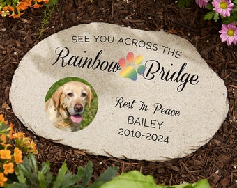 Rainbow Bridge Pet Memorial Personalized Flat Garden Stone, In Memory Of, Loved One, Loss, Animal Memorial Stone, Pet Memorial Stone, Gift