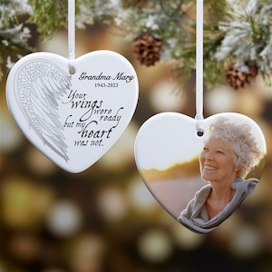 Your Wings Personalized Heart 2-sided Photo Ornament, Memorial Ornaments, Custom Memorial Gifts, Custom Christmas Ornaments