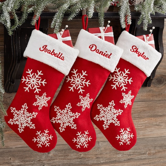 Red & White Snowflake Personalized Christmas Stocking, Custom