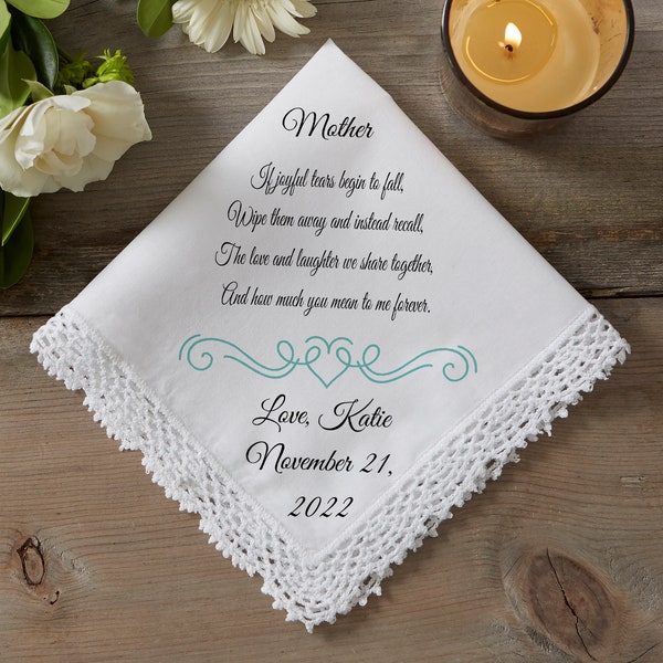Joyful Tears Personalized Wedding Handkerchief, Gifts for Her, Personalized Wedding, Gifts for Mom, Custom Handkerchief