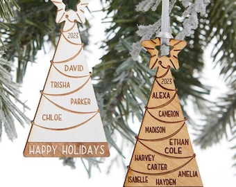 Family Christmas Tree Personalized Wood Ornament, Personalized Ornaments, Personalized Christmas Decor, Christmas Decor