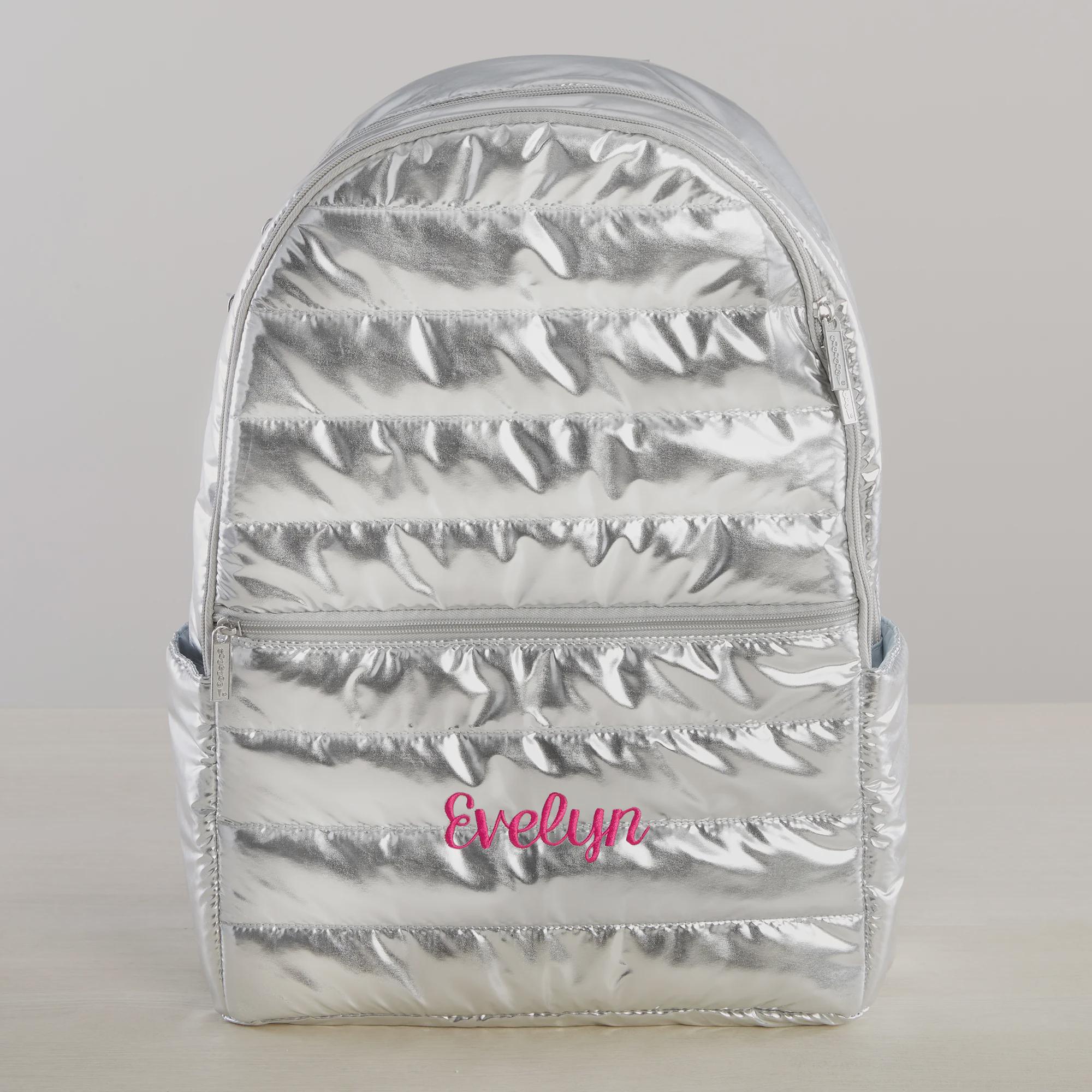 Youthforia Metallic Silver Puffer Backpack Laptop Sleeve Quilted Bag Y2K Style Silver Metallic Quilted Puffer Mini Backpack: Fashion  main image 3