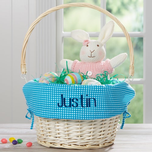 Personalized Navy Check Easter Basket With Liner Easter Etsy