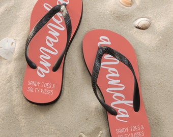 Scripty Style Personalized Adult Flip Flops, Gifts for Her, Bridesmaid Gift, Summer Gift