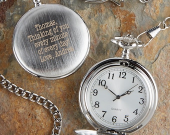 Herrington Engraved Silver Pocket Watch, Gifts for Him, Groomsmen Gifts, Father's Day Gifts, Personalized Gifts for Dad