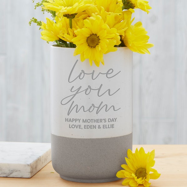 Love You, Mom Personalized Cement Vase, Custom Flower Vase, Mother's Day Gift, Gift for Mom, Personalized Mother's Day Gift