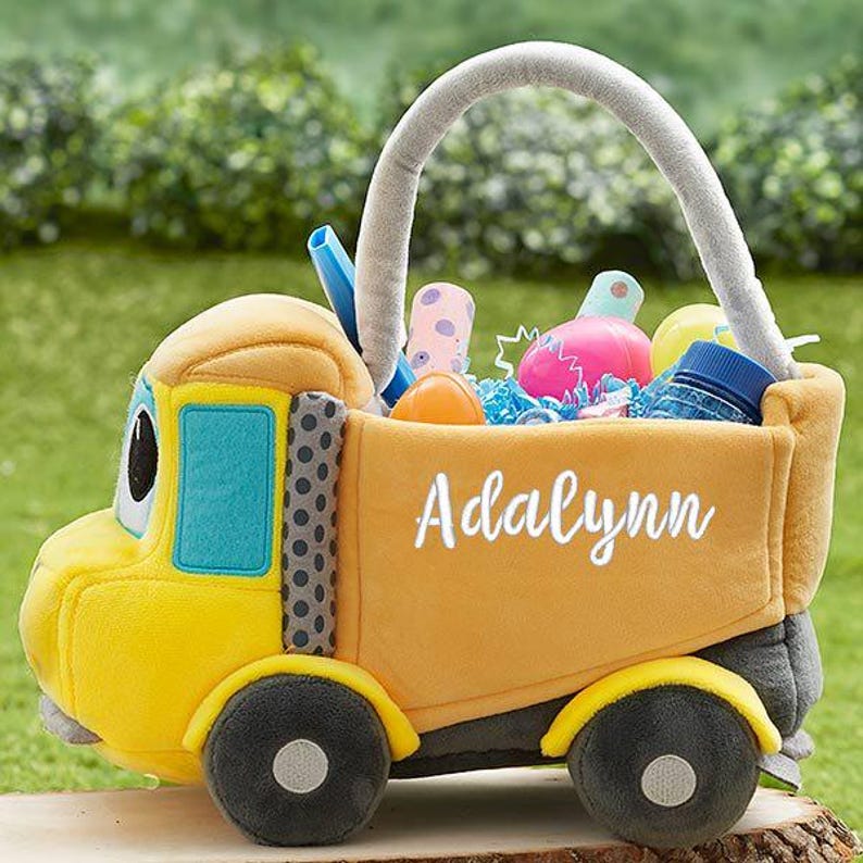 Embroidered Construction Truck Easter Basket – Custom Easter Toy Basket for Kids – Personalized Easter Basket – My First Easter Baby Basket bild 4