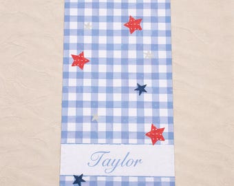 Personalized Patriotic Beach Towel – Custom Name Gingham Towel Red White Blue – Summer Pool Towel for Beach Vacation Gift
